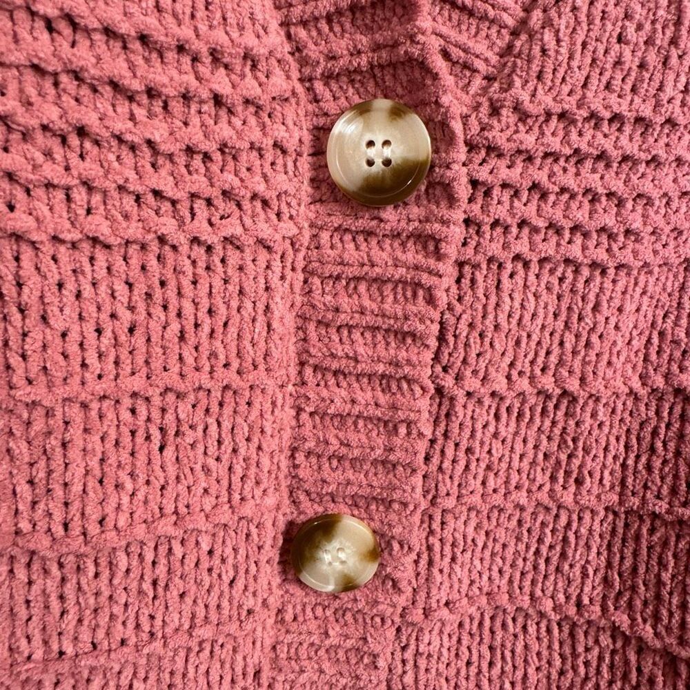 Hazel Moon Mauve Pink Chunky Knit Button Up Cardigan Sweater Medium - Picture 4 of 8